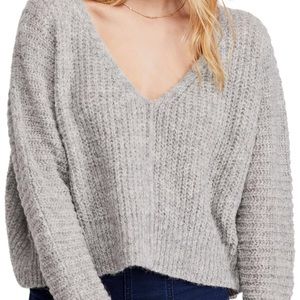 Free People Moonbeam Pullover V-Neck Sweater Gray